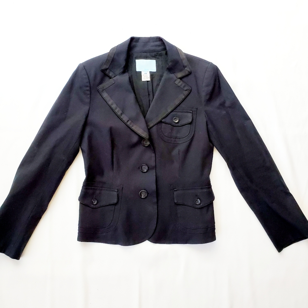 Tevrow + Chase Navy Grosgrain Trim Canvas Blazer